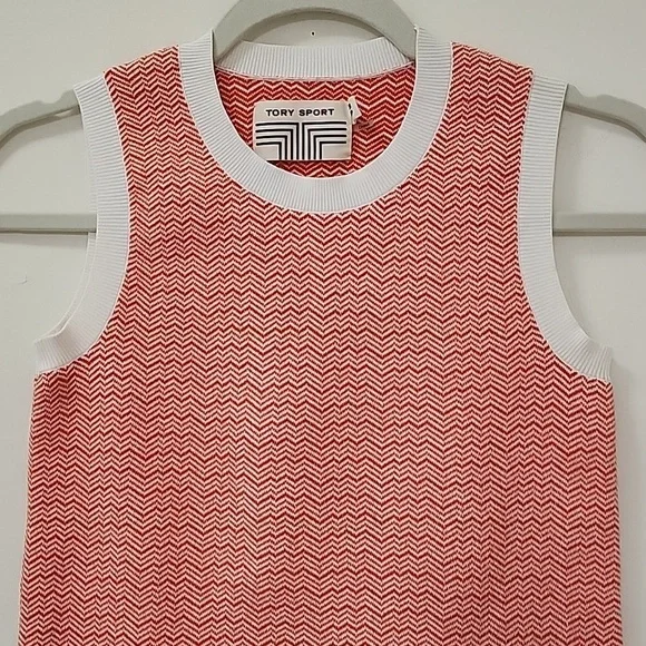 Tory Burch Sport Sleeveless Knit Top Orange White Chevron Size XS - Picture 4 of 17